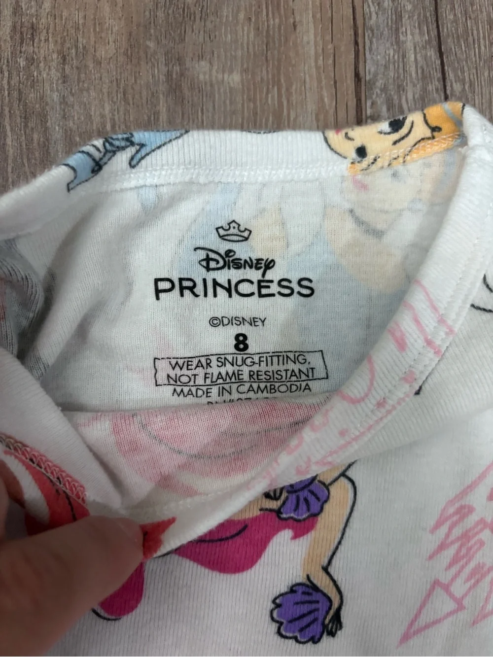 2 Disney Girls Long Sleeve Princess Pajama Tops in Pink and White
